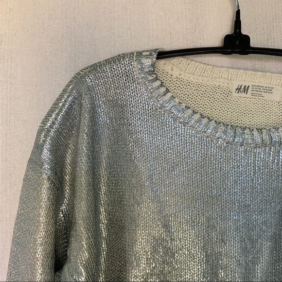 H&M // Silver Metallic Crew Neckline Sweater Sz Kids 12 my1 - Picture 2 of 8
